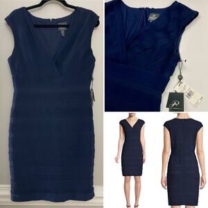 NWT Adrianna Papell Sheath Illusion‎ Navy Blue Cocktail Dress Size 10